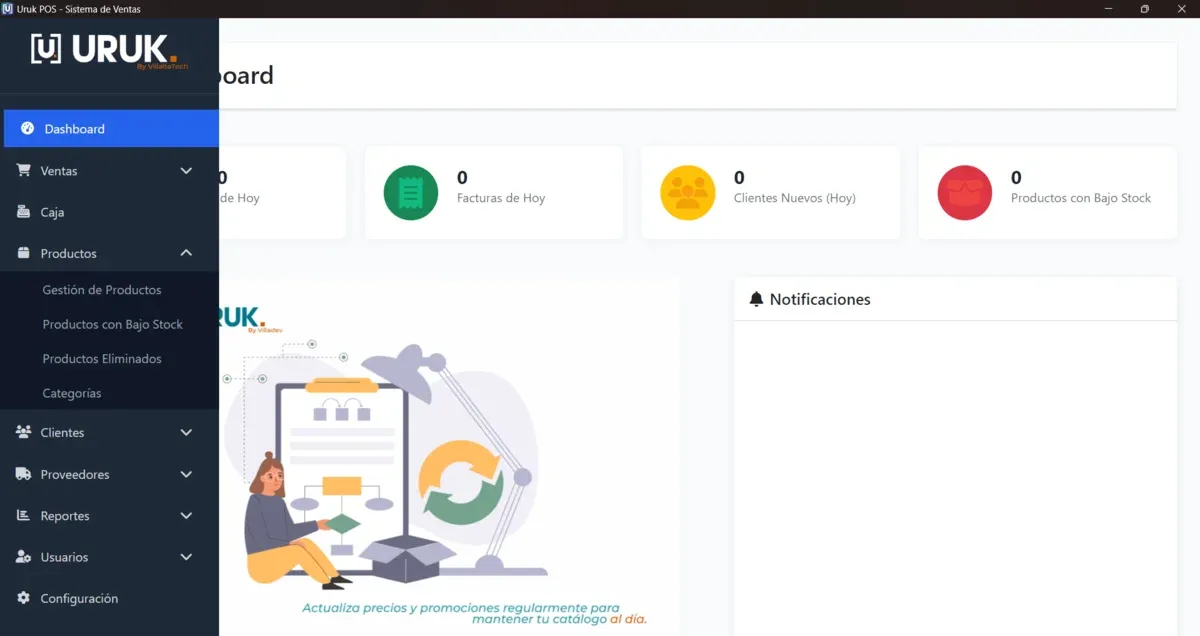 Vista general del sistema Uruk POS — punto de venta para todo tipo de negocio