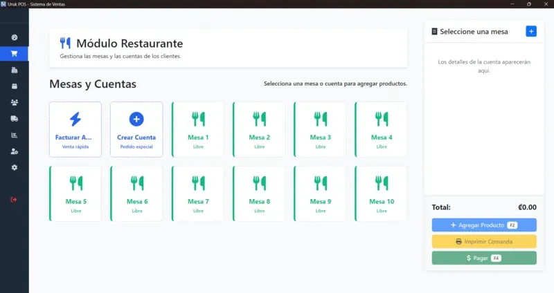Módulo de restaurant y bar en Uruk POS — gestión de mesas y órdenes